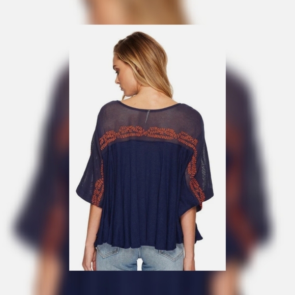 Free People Love Letter Embroidered Poncho Top S - Picture 9 of 10